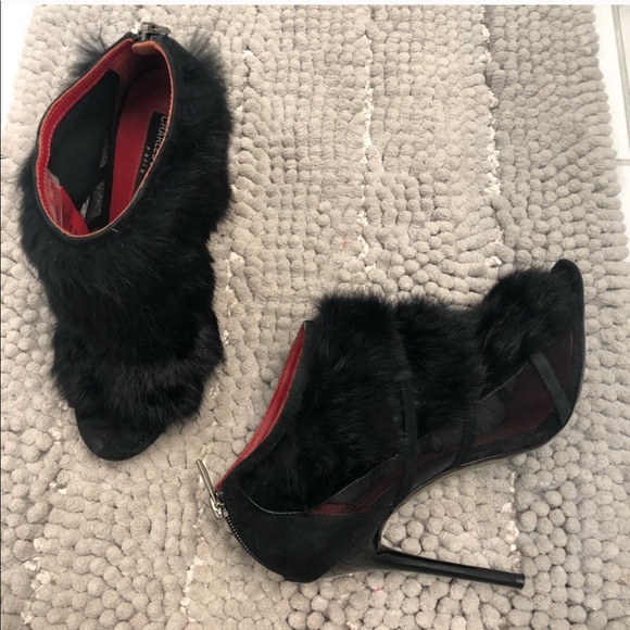 🚚 MOVING SALE Charles Jourdan PARIS real fur ankle heel booties - Picture 11 of 12